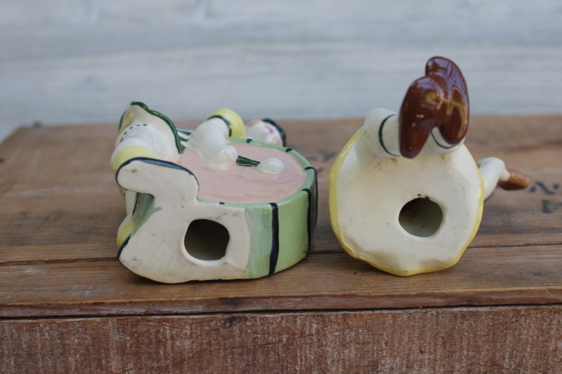 photo of MCM vintage Madison Ceramic Arts studio pottery figurines, girl musicians circus band big drum & banjo #4