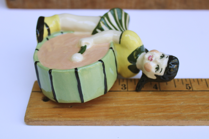 photo of MCM vintage Madison Ceramic Arts studio pottery figurines, girl musicians circus band big drum & banjo #8