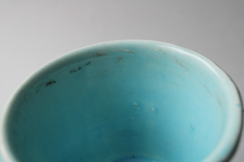 photo of MCM vintage McCoy pottery planter, aqua glaze diamond quilted pattern flower pot  #3