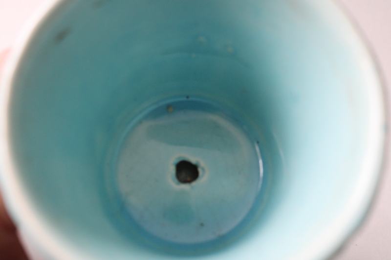 photo of MCM vintage McCoy pottery planter, aqua glaze diamond quilted pattern flower pot  #4