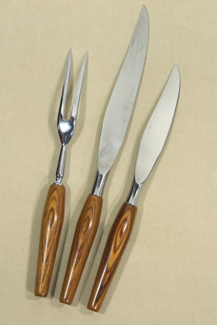 photo of MCM vintage Mode Danish carving & steak knife set, teak wood handles w/ stainless knives #4