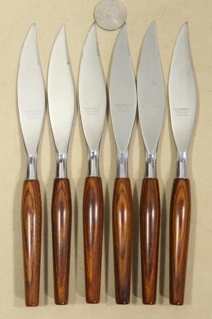photo of MCM vintage Mode Danish carving & steak knife set, teak wood handles w/ stainless knives #6