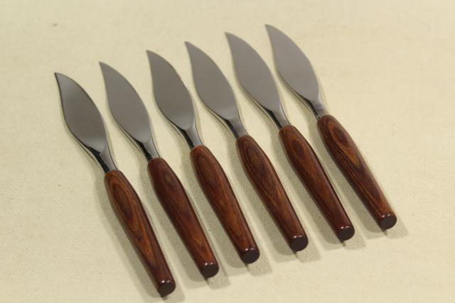 photo of MCM vintage Mode Danish carving & steak knife set, teak wood handles w/ stainless knives #7