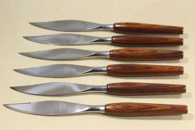 photo of MCM vintage Mode Danish carving & steak knife set, teak wood handles w/ stainless knives #8