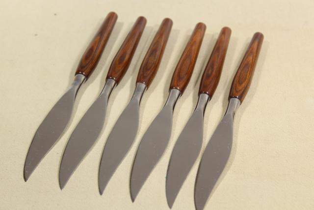 photo of MCM vintage Mode Danish carving & steak knife set, teak wood handles w/ stainless knives #9