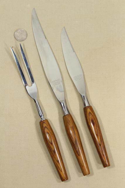 photo of MCM vintage Mode Danish carving & steak knife set, teak wood handles w/ stainless knives #10