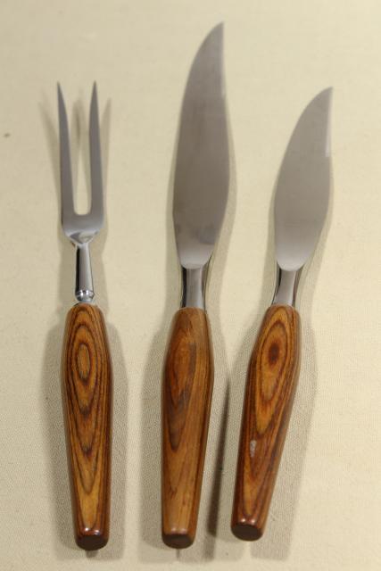 photo of MCM vintage Mode Danish carving & steak knife set, teak wood handles w/ stainless knives #11