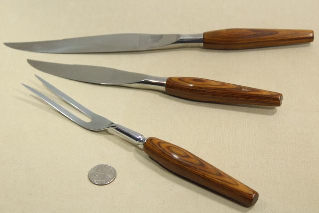 photo of MCM vintage Mode Danish carving & steak knife set, teak wood handles w/ stainless knives #12