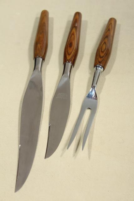 photo of MCM vintage Mode Danish carving & steak knife set, teak wood handles w/ stainless knives #13