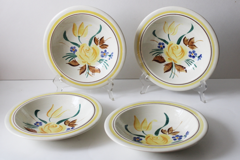 photo of MCM vintage Red Wing pottery dinnerware Picardy pattern pasta or salad bowls yellow flowers french country  #1