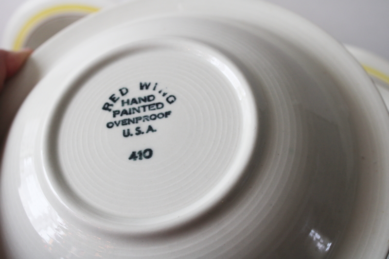 photo of MCM vintage Red Wing pottery dinnerware Picardy pattern pasta or salad bowls yellow flowers french country  #2