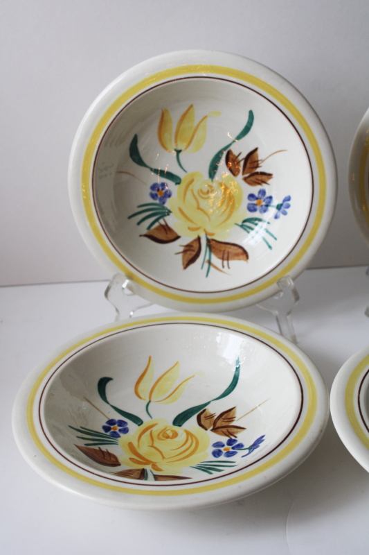 photo of MCM vintage Red Wing pottery dinnerware Picardy pattern pasta or salad bowls yellow flowers french country  #3