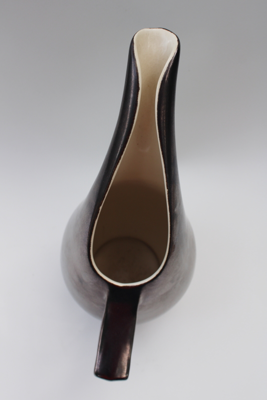 photo of MCM vintage Red Wing pottery tall mod lotus pitcher, metallic bronze color #5