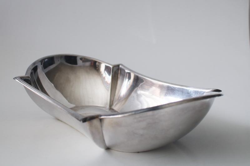 photo of MCM vintage Reed and Barton silver plate bowl, angular deco mod oblong dish #3