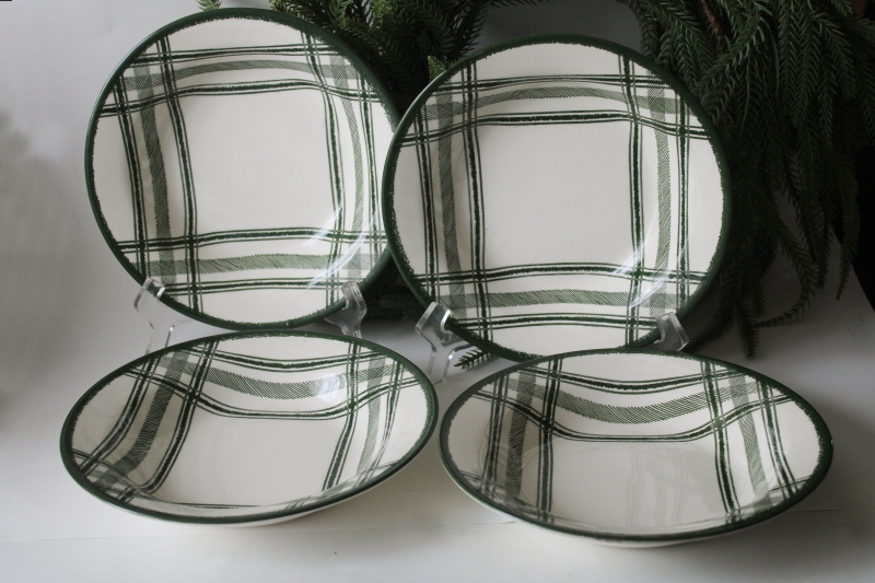 photo of MCM vintage Royal china soup bowls Bonnie Scots green tartan plaid pattern  #1