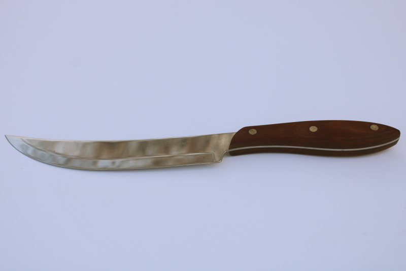 photo of MCM vintage Scimitar kitchen carving knife w/ curved stainless blade, wood handle  #1