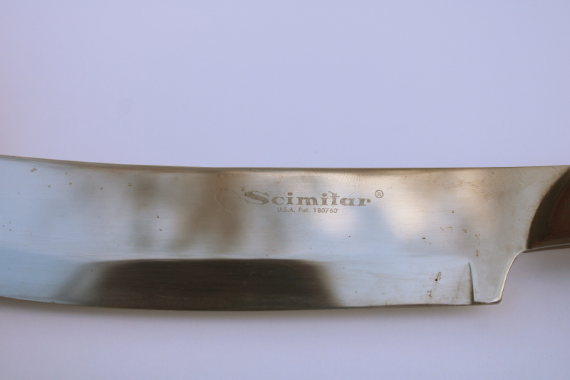 photo of MCM vintage Scimitar kitchen carving knife w/ curved stainless blade, wood handle #2