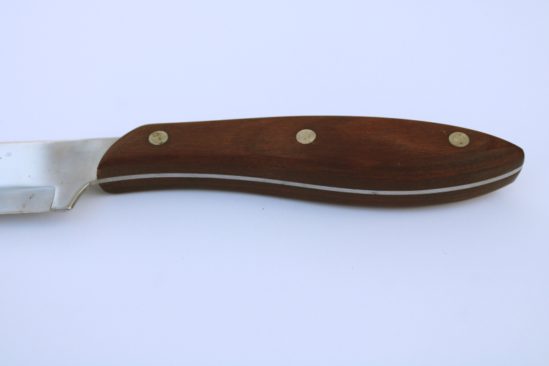 photo of MCM vintage Scimitar kitchen carving knife w/ curved stainless blade, wood handle #3