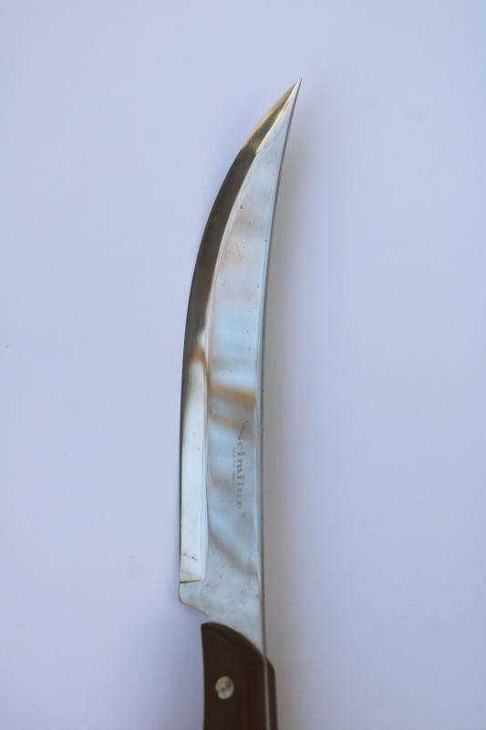 photo of MCM vintage Scimitar kitchen carving knife w/ curved stainless blade, wood handle #4