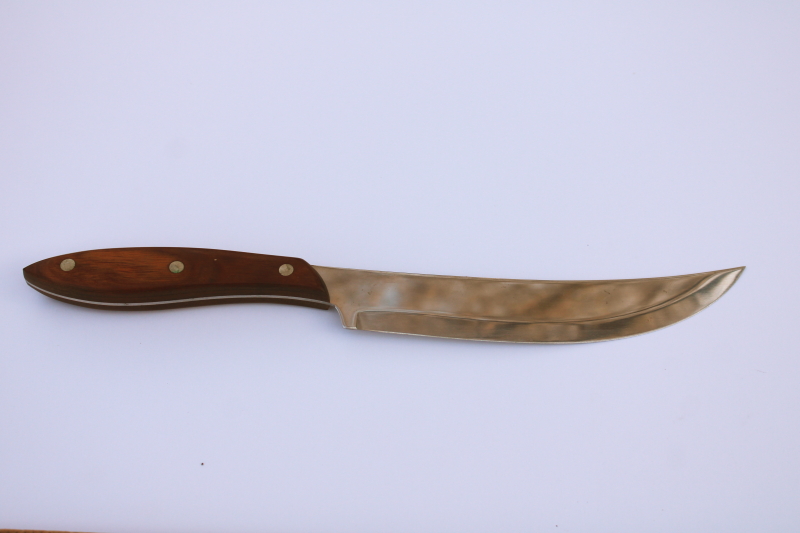 photo of MCM vintage Scimitar kitchen carving knife w/ curved stainless blade, wood handle #6