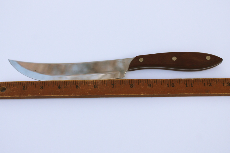 photo of MCM vintage Scimitar kitchen carving knife w/ curved stainless blade, wood handle #7