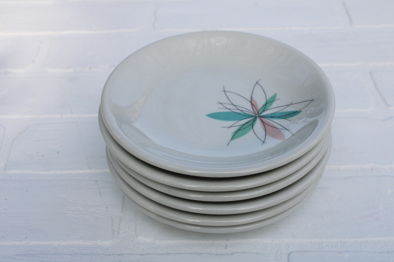 photo of  MCM vintage Shenango china atomic flower mod restaurant plates, aqua & mauve pink starburst #2