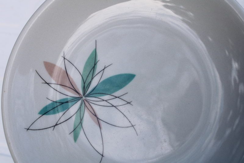 photo of  MCM vintage Shenango china atomic flower mod restaurant plates, aqua & mauve pink starburst #4