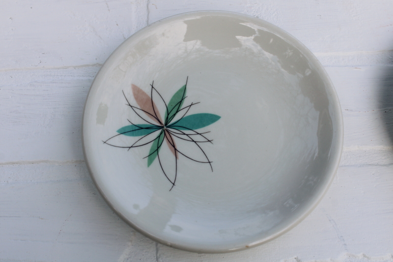 photo of  MCM vintage Shenango china atomic flower mod restaurant plates, aqua & mauve pink starburst #6