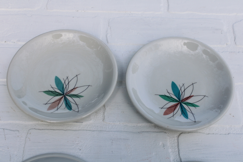 photo of  MCM vintage Shenango china atomic flower mod restaurant plates, aqua & mauve pink starburst #9