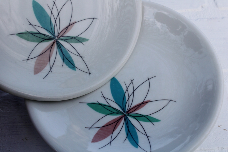 photo of  MCM vintage Shenango china atomic flower mod restaurant plates, aqua & mauve pink starburst #10