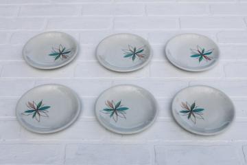  MCM vintage Shenango china atomic flower mod restaurant plates, aqua & mauve pink starburst