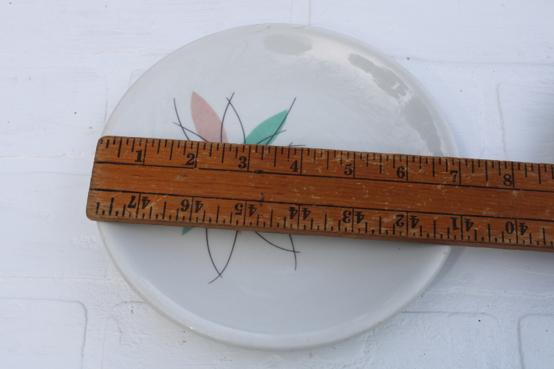 photo of MCM vintage Shenango china atomic flower mod restaurant ware salad plates, aqua & mauve pink starburst  #2