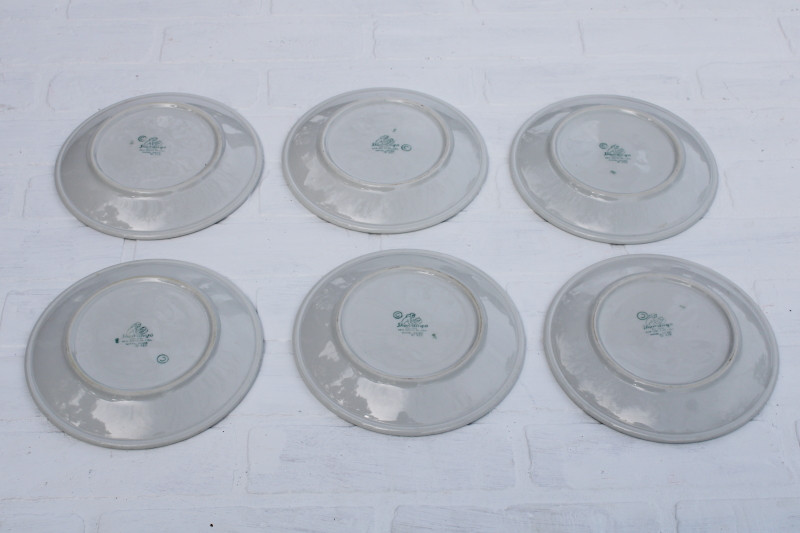 photo of MCM vintage Shenango china atomic flower mod restaurant ware salad plates, aqua & mauve pink starburst  #5