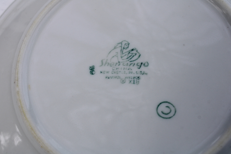 photo of MCM vintage Shenango china atomic flower mod restaurant ware salad plates, aqua & mauve pink starburst  #6