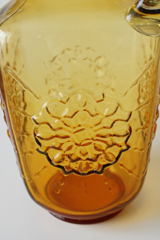 photo of MCM vintage Stelvia Empoli Italy hand blown amber glass pitcher, mod starburst snowflake design  #2