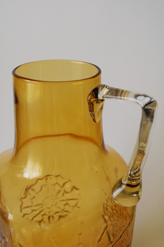 photo of MCM vintage Stelvia Empoli Italy hand blown amber glass pitcher, mod starburst snowflake design  #3