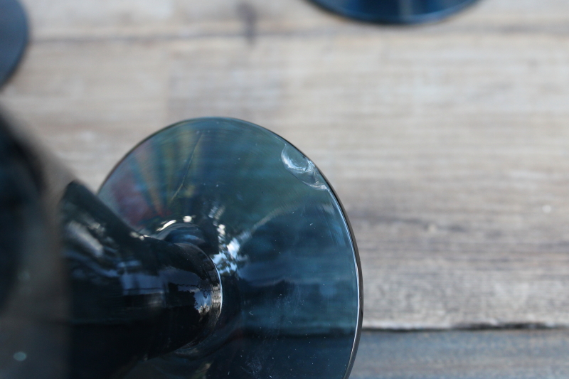 photo of MCM vintage Sweden hand blown goblets, Milnor crystal wine glasses deep blue ice Denby glassware  #4
