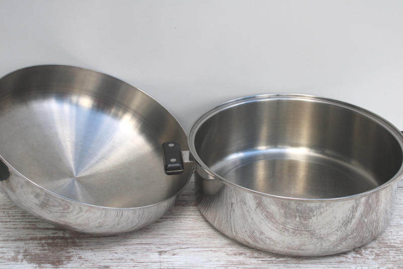 photo of MCM vintage Thermalloy American stainless large round dutch oven or roaster, pan w/ lid  #4