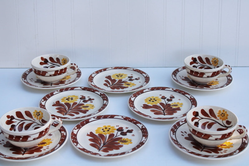 photo of MCM vintage Vernon Kilns California pottery dinnerware, Casa Cali coffee cups dessert plates set #1