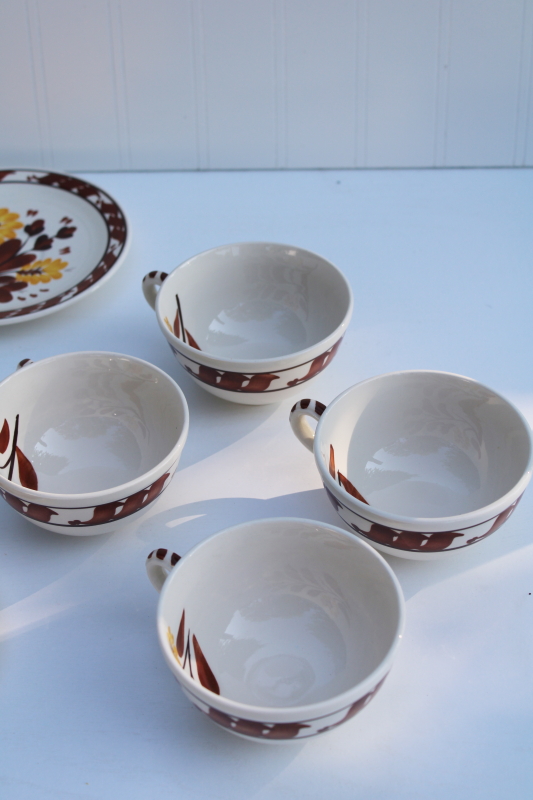 photo of MCM vintage Vernon Kilns California pottery dinnerware, Casa Cali coffee cups dessert plates set #4