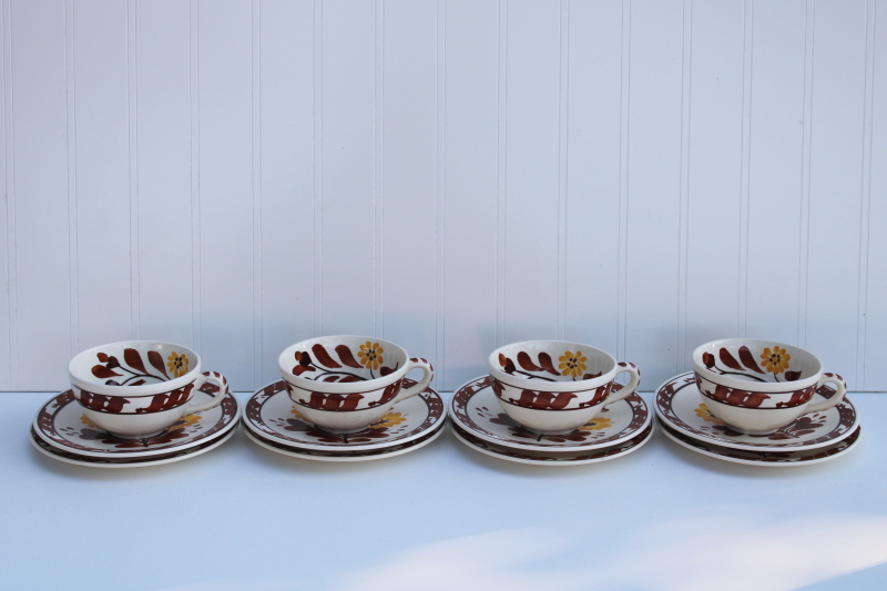 photo of MCM vintage Vernon Kilns California pottery dinnerware, Casa Cali coffee cups dessert plates set #7