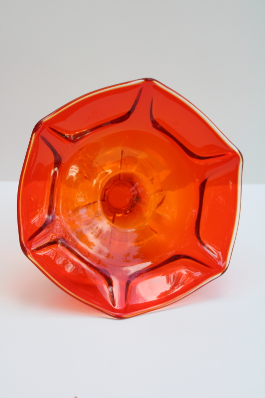 photo of MCM vintage Viking glass amberina orange candy dish, compote pedestal bowl  #2