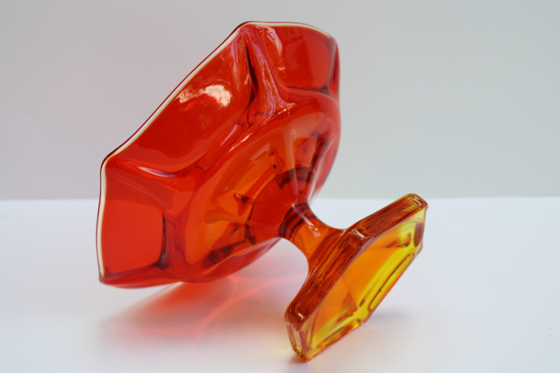 photo of MCM vintage Viking glass amberina orange candy dish, compote pedestal bowl  #3