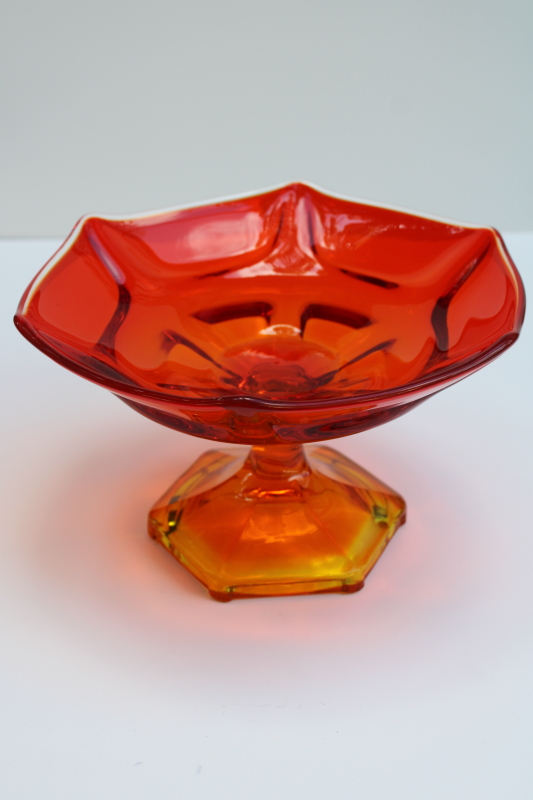 photo of MCM vintage Viking glass amberina orange candy dish, compote pedestal bowl  #4