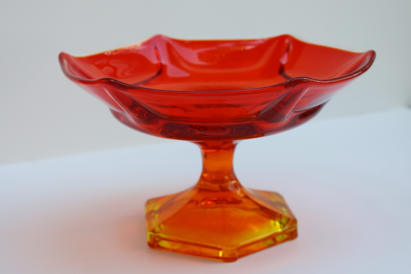photo of MCM vintage Viking glass amberina orange candy dish, compote pedestal bowl  #6