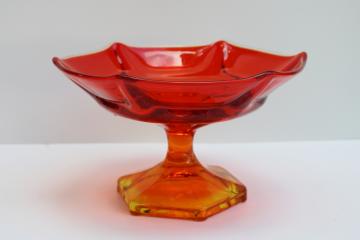 catalog photo of MCM vintage Viking glass amberina orange candy dish, compote pedestal bowl 