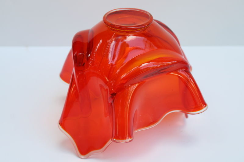 photo of MCM vintage Viking glass amberina orange handkerchief bowl or vase, free form flame shape  #2