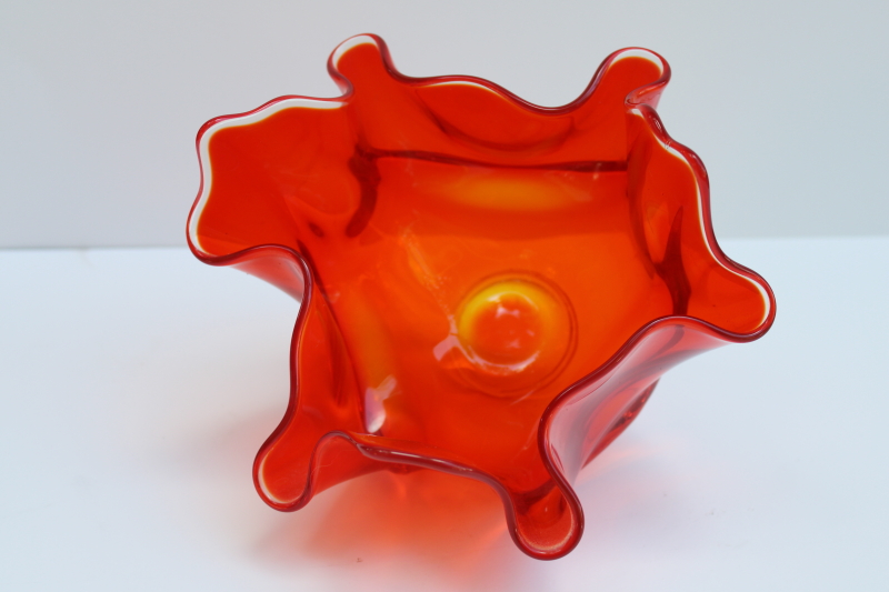 photo of MCM vintage Viking glass amberina orange handkerchief bowl or vase, free form flame shape  #3