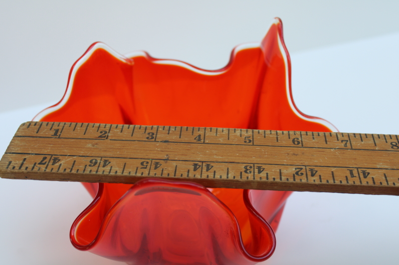 photo of MCM vintage Viking glass amberina orange handkerchief bowl or vase, free form flame shape  #4