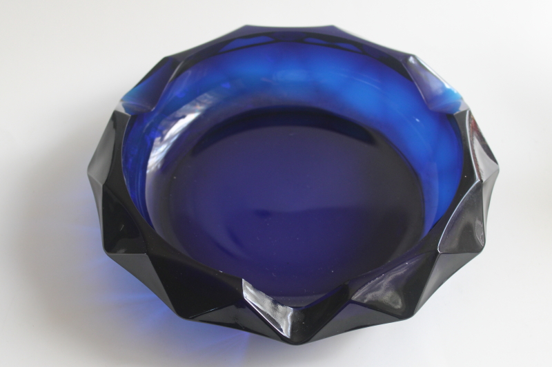 photo of MCM vintage Viking glass ashtray bluenique blue, large mod faceted shape  #1